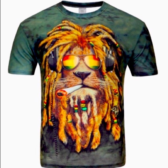 Graphics Jamaican Lion W/ Dreadlocks Streetwear Graffiti Print T-shirt 💯 Cotton - Picture 1 of 6